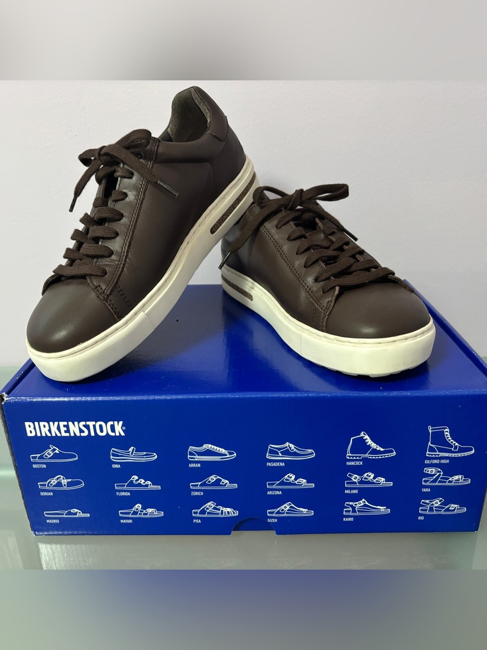 Birkenstock Brown Leather Low-Top Sneakers with White Platform